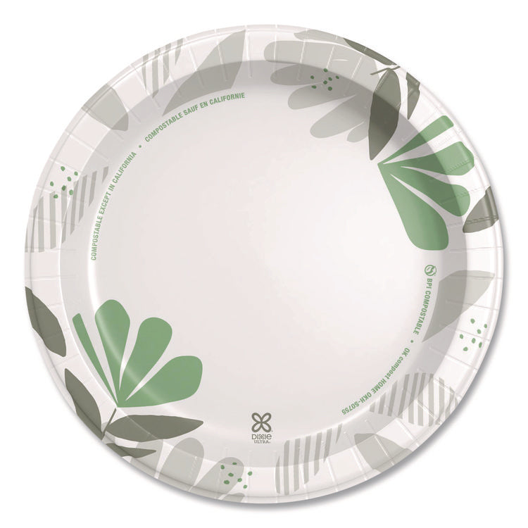 Pathways Soak Proof Shield Heavyweight Paper Plates, WiseSize, 10.13" dia, Green/Burgundy, 500/Carton