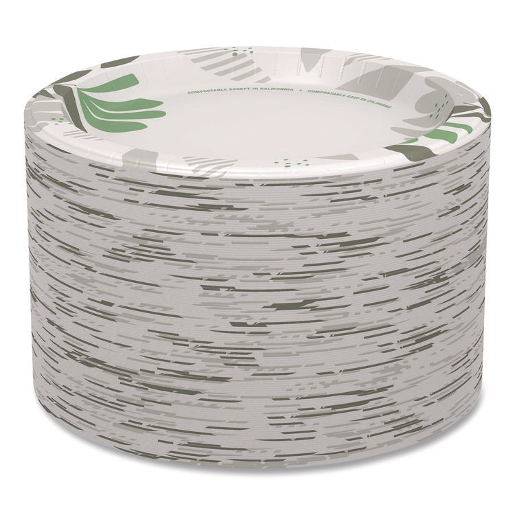 Pathways Soak Proof Shield Heavyweight Paper Plates, 10.13" dia, Green/Burgundy, 125/Pack
