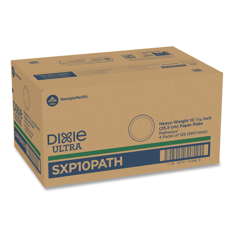 Pathways Soak Proof Shield Heavyweight Paper Plates, 10.13" dia, Green/Burgundy, 125/Pack