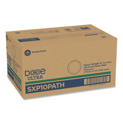 Pathways Soak Proof Shield Heavyweight Paper Plates, 10.13" dia, Green/Burgundy, 125/Pack