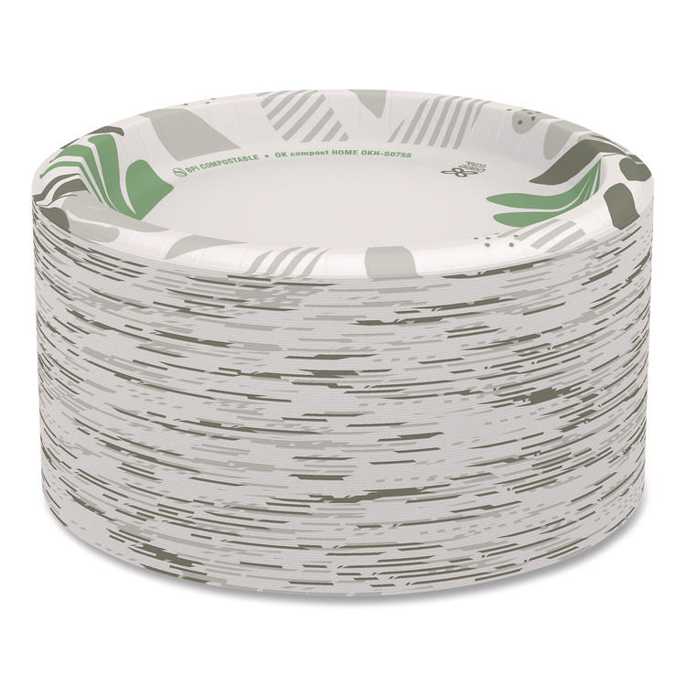 Pathways Soak Proof Shield Heavyweight Paper Plates, WiseSize, 8.5" dia, Green/Burgundy, 500/Carton