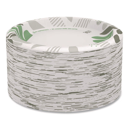 Pathways Soak Proof Shield Heavyweight Paper Plates, WiseSize, 8.5" dia, Green/Burgundy, 500/Carton