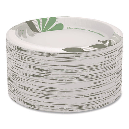 Pathways Soak-Proof Shield Mediumweight Paper Plates, 8.5" dia, Green/Burgundy, 125/Pack