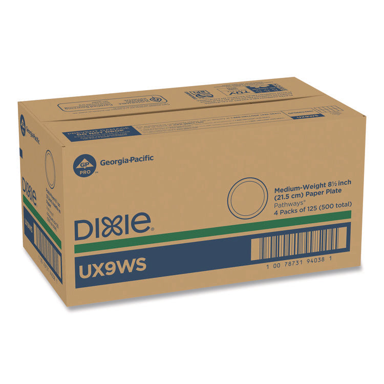 Pathways Soak-Proof Shield Mediumweight Paper Plates, WiseSize, 8.5" dia, Green/Burgundy, 125/Pack, 4 Packs/Carton