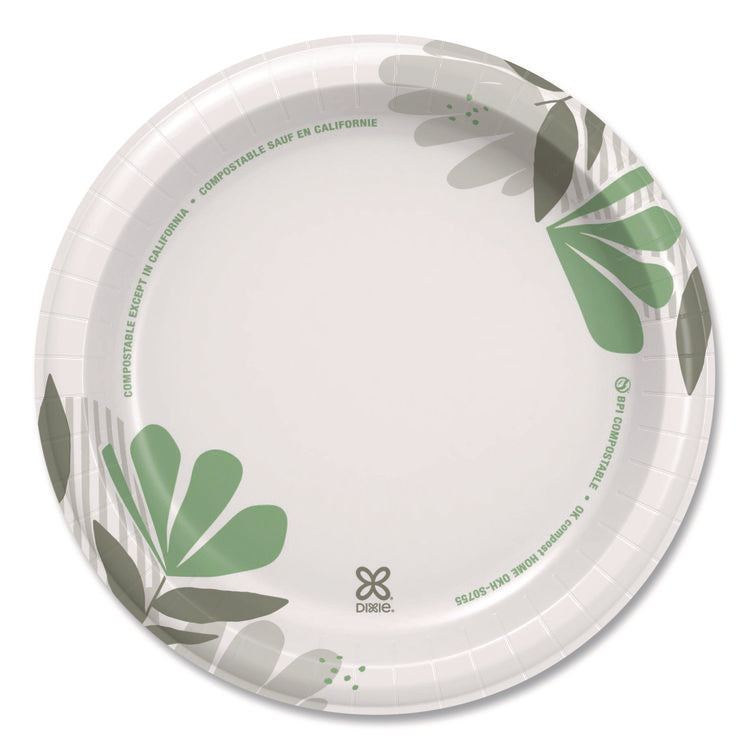 Pathways Soak-Proof Shield Mediumweight Paper Plates, WiseSize, 8.5" dia, Green/Burgundy, 125/Pack