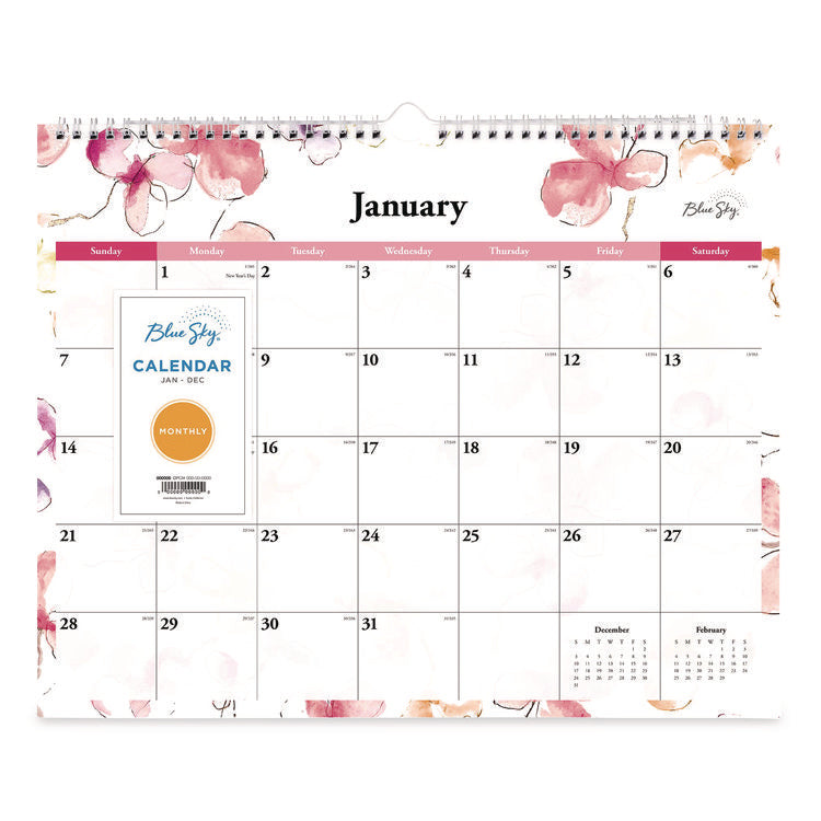 Lindley Monthly Wall Calendar, Floral Artwork, 15 x 12, White/Pink/Red Sheets, 12-Month (Jan to Dec): 2026