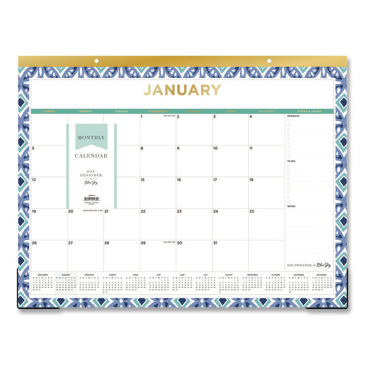 Tile Monthly Desk Pad Calendar, Geometric Artwork, 22 x 17, White/Blue/Green Sheets, 12-Month (Jan to Dec): 2026