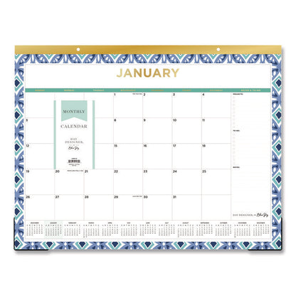 Tile Monthly Desk Pad Calendar, Geometric Artwork, 22 x 17, White/Blue/Green Sheets, 12-Month (Jan to Dec): 2026
