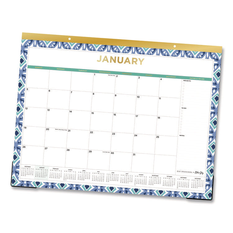 Tile Monthly Desk Pad Calendar, Geometric Artwork, 22 x 17, White/Blue/Green Sheets, 12-Month (Jan to Dec): 2026