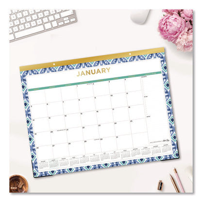 Tile Monthly Desk Pad Calendar, Geometric Artwork, 22 x 17, White/Blue/Green Sheets, 12-Month (Jan to Dec): 2026