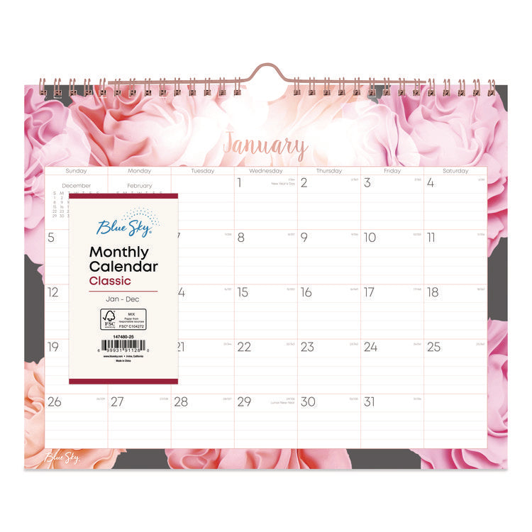 Joselyn Monthly Wall Calendar, Floral Artwork, 11 x 8.75, White/Multicolor Sheets, 12-Month (Jan to Dec): 2026