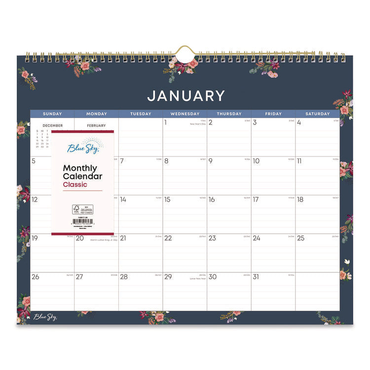 Ashlyn Monthly Wall Calendar, Floral Artwork, 15 x 12, White/Blue/Pink Sheets, 12-Month (Jan to Dec): 2026