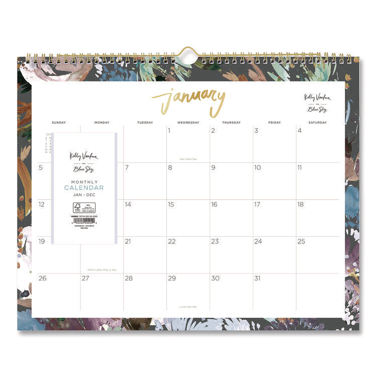 Midnight Garden Monthly Wall Calendar, 15 x 12, Floral Artwork, White/Multicolor Sheets, 12-Month (Jan to Dec): 2026