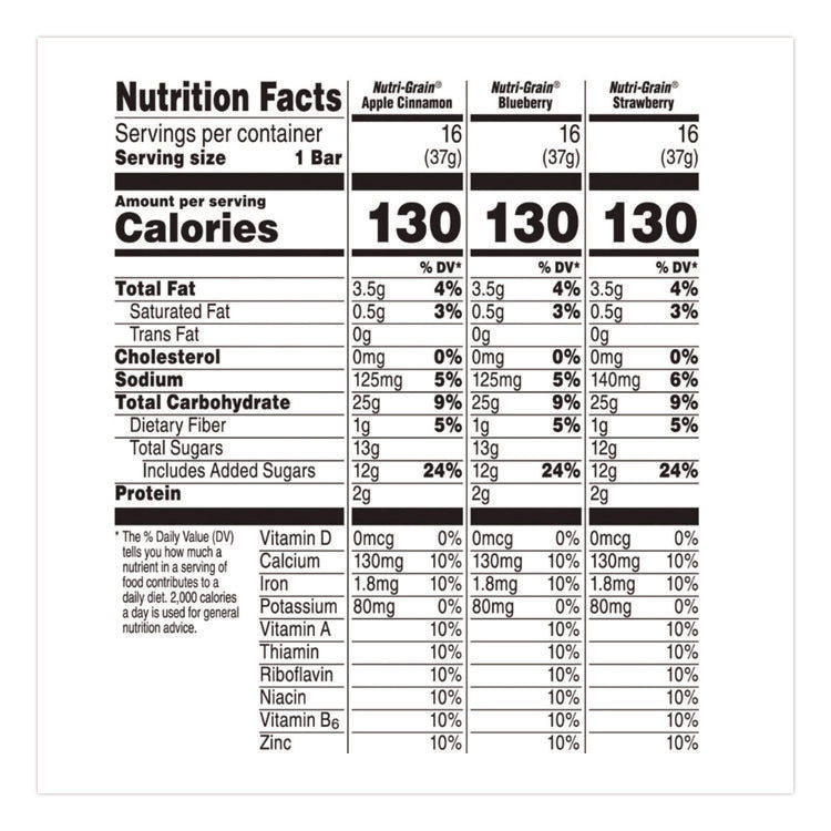 Nutri-Grain Soft Baked Breakfast Bars, Asstd: Apple, Blueberry, Strawberry, 1.3 oz Bar, 48/Carton
