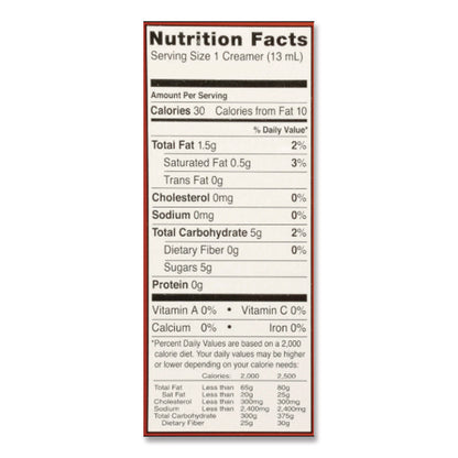 Flavored Liquid Non-Dairy Coffee Creamer, Hazelnut, 0.44 oz Mini Cups, 48/Box