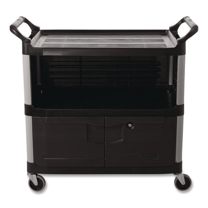 Xtra Equipment Cart, Plastic, 3 Shelves, 300 lb Capacity, 20.75" x 40.63" x 37.8", Black