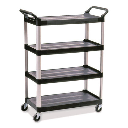 Xtra Utility Cart with Open Sides, Plastic, 4 Shelves, 400 lb Capacity, 40.63" x 20" x 51", Black