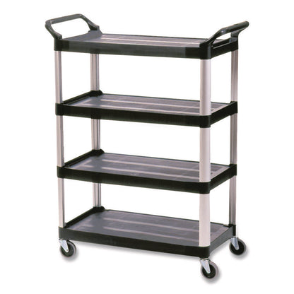Xtra Utility Cart with Open Sides, Plastic, 4 Shelves, 400 lb Capacity, 40.63" x 20" x 51", Black