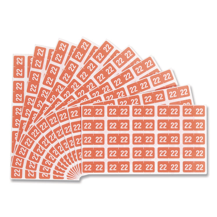 Yearly End Tab File Folder Labels, 22, 0.5 x 1, Pink, 25/Sheet, 10/Sheets per Resealable Pegboard Display Pack, 250/Pack