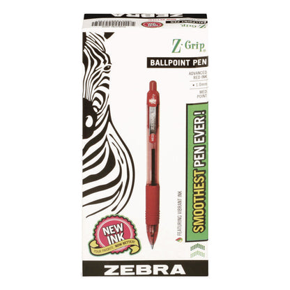 Z-Grip Ballpoint Pen, Retractable, Medium 1 mm, Red Ink, Red/Clear Barrel, Dozen