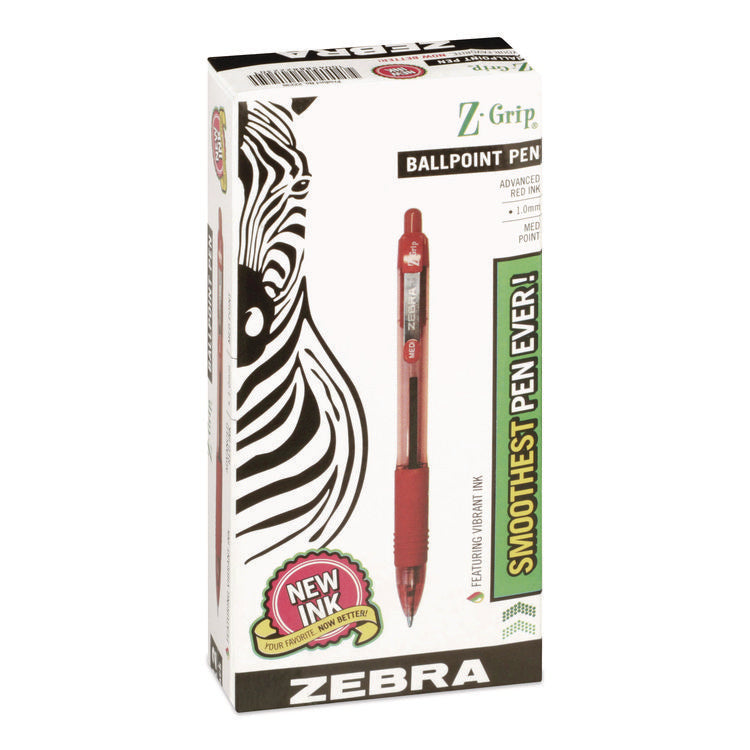Z-Grip Ballpoint Pen, Retractable, Medium 1 mm, Red Ink, Red/Clear Barrel, Dozen
