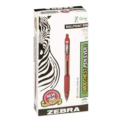 Z-Grip Ballpoint Pen, Retractable, Medium 1 mm, Red Ink, Red/Clear Barrel, Dozen