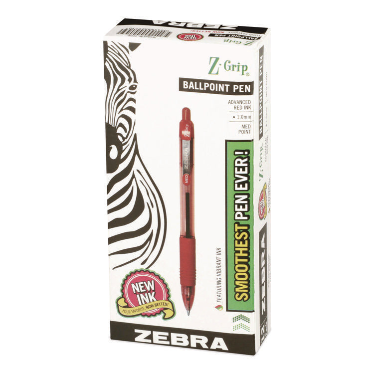 Z-Grip Ballpoint Pen, Retractable, Medium 1 mm, Red Ink, Red/Clear Barrel, Dozen
