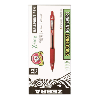 Z-Grip Ballpoint Pen, Retractable, Medium 1 mm, Red Ink, Red/Clear Barrel, Dozen
