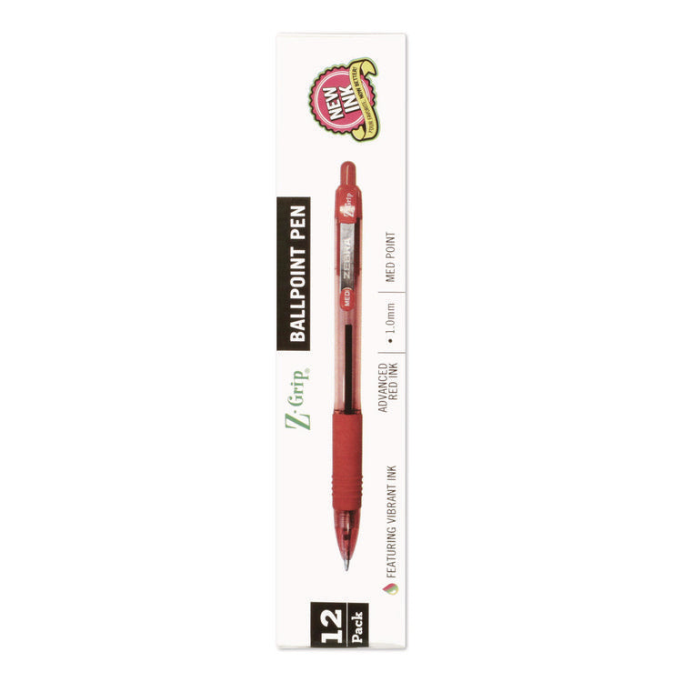 Z-Grip Ballpoint Pen, Retractable, Medium 1 mm, Red Ink, Red/Clear Barrel, Dozen
