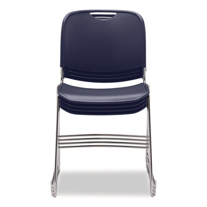 8500 Series Ultra-Compact Plastic Stack Chair, Supports Up to 500 lbs, 17" Seat Height, Blue Seat/Back, Chrome Base, 4/Carton