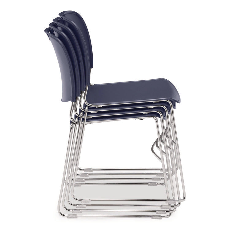 8500 Series Ultra-Compact Plastic Stack Chair, Supports Up to 500 lbs, 17" Seat Height, Blue Seat/Back, Chrome Base, 4/Carton