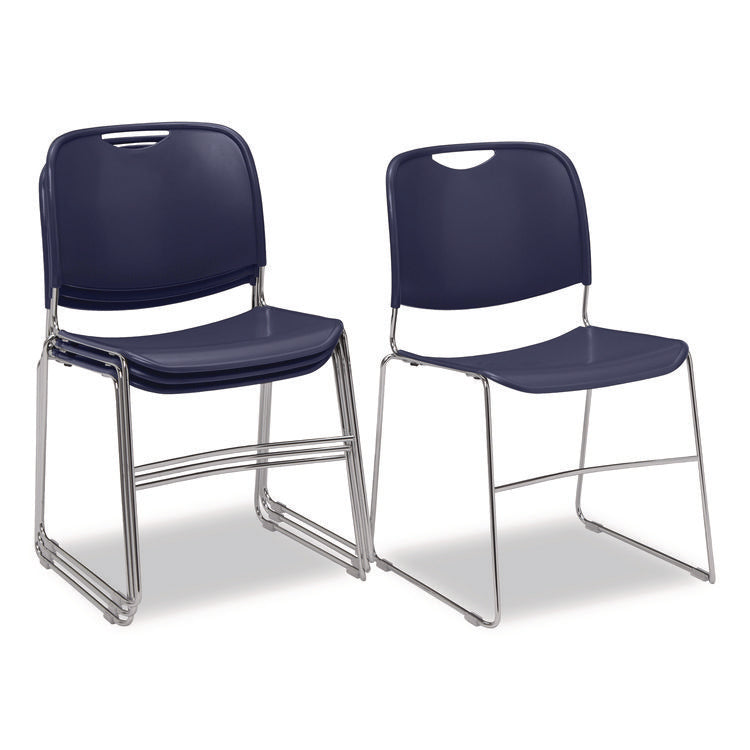 8500 Series Ultra-Compact Plastic Stack Chair, Supports Up to 500 lbs, 17" Seat Height, Blue Seat/Back, Chrome Base, 4/Carton