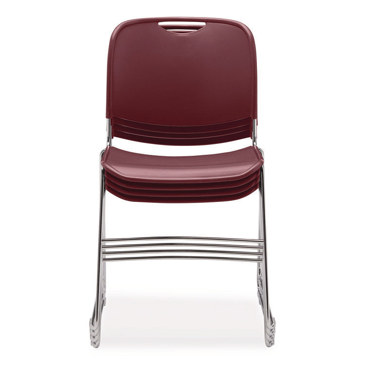 8500 Series Ultra-Compact Plastic Stack Chair, Supports 500 lbs, 17" Seat Height, Burgundy Seat/Back, Chrome Base, 4/Carton