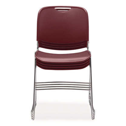 8500 Series Ultra-Compact Plastic Stack Chair, Supports 500 lbs, 17" Seat Height, Burgundy Seat/Back, Chrome Base, 4/Carton