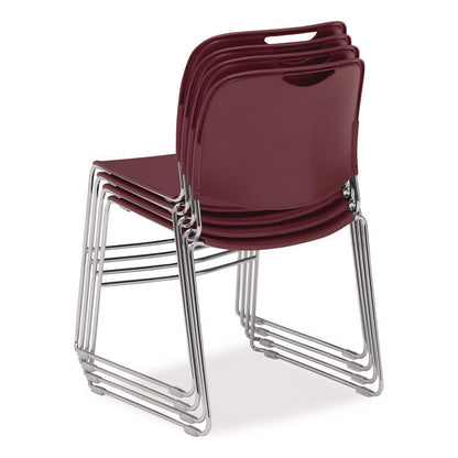 8500 Series Ultra-Compact Plastic Stack Chair, Supports 500 lbs, 17" Seat Height, Burgundy Seat/Back, Chrome Base, 4/Carton