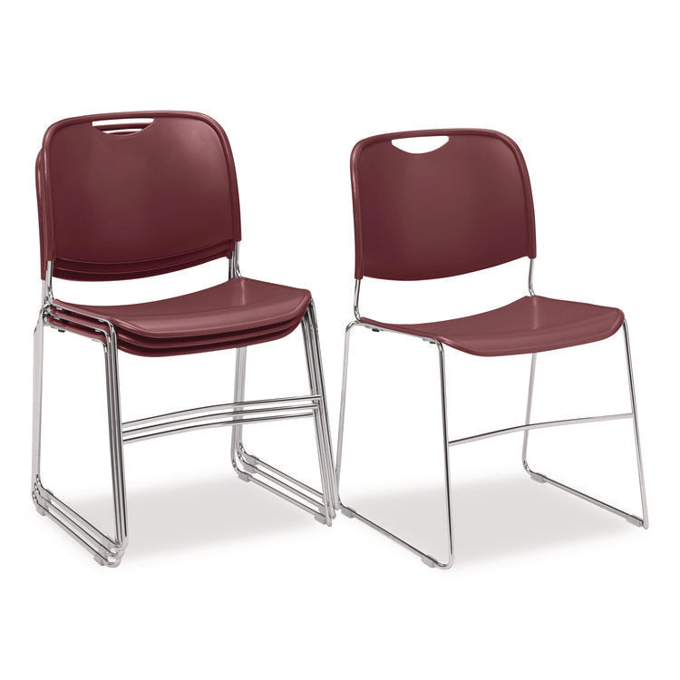 8500 Series Ultra-Compact Plastic Stack Chair, Supports 500 lbs, 17" Seat Height, Burgundy Seat/Back, Chrome Base, 4/Carton