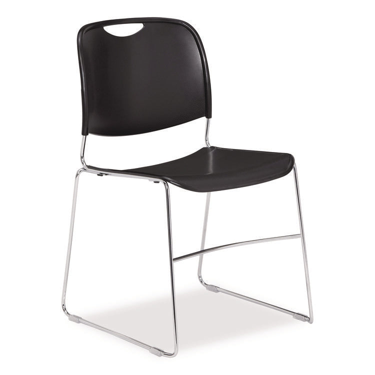 8500 Series Ultra-Compact Plastic Stack Chair, Supports Up to 500 lbs, 17" Seat Height, Black Seat/Back, Chrome Base, 4/CT