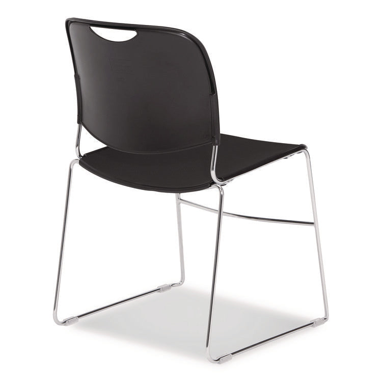 8500 Series Ultra-Compact Plastic Stack Chair, Supports Up to 500 lbs, 17" Seat Height, Black Seat/Back, Chrome Base, 4/CT