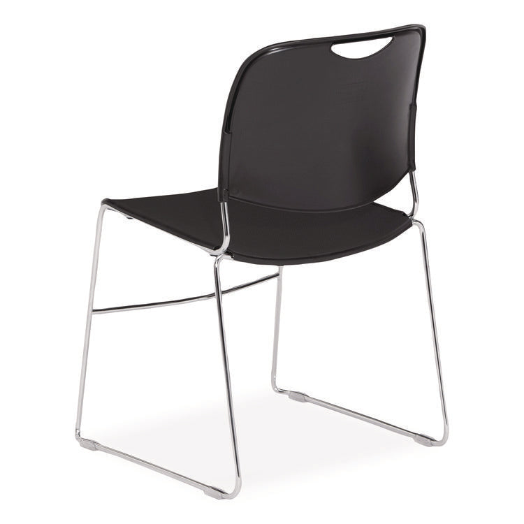 8500 Series Ultra-Compact Plastic Stack Chair, Supports Up to 500 lbs, 17" Seat Height, Black Seat/Back, Chrome Base, 4/CT