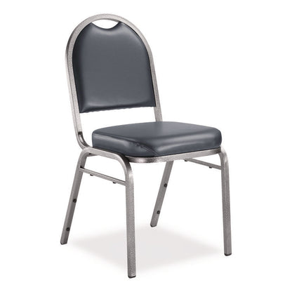 9200 Series Premium Upholstered Stack Chair, Vinyl, Supports 500 lb, 19" Seat Ht, Midnight Blue Seat/Back, Silver Base, 2/PK