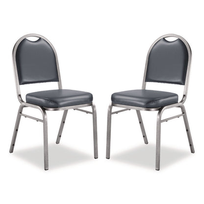 9200 Series Premium Upholstered Stack Chair, Vinyl, Supports 500 lb, 19" Seat Ht, Midnight Blue Seat/Back, Silver Base, 2/PK