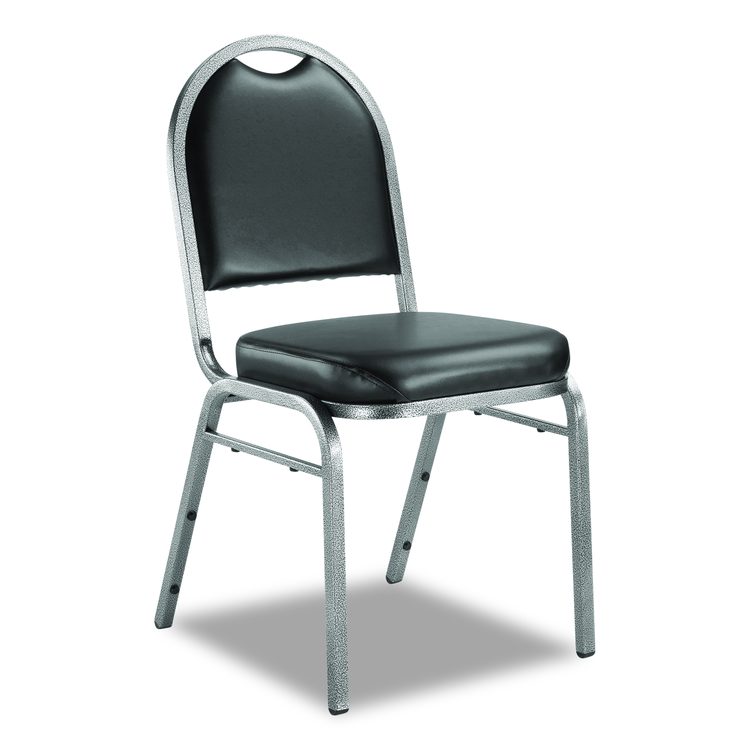 9200 Series Premium Upholstered Stack Chair, Vinyl, Supports Up to 500 lb,19" Seat Height, Black Seat/Back, Silver Base, 2/PK