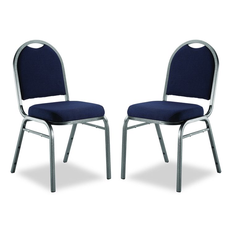 9200 Series Premium Upholstered Stack Chair, Fabric, Supports 500 lb, 19" Seat Ht, Midnight Blue Seat/Back, Silver Base, 2/PK