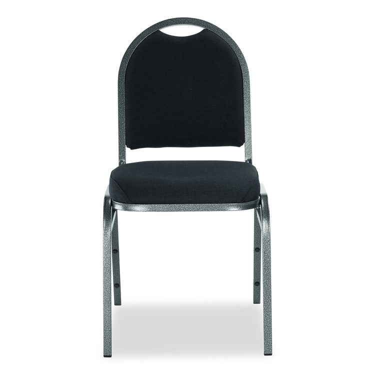 9200 Series Premium Upholstered Stack Chair, Fabric, Supports 500 lb, 19" Seat Ht, Ebony Black Seat/Back, Silver Base, 2/PK
