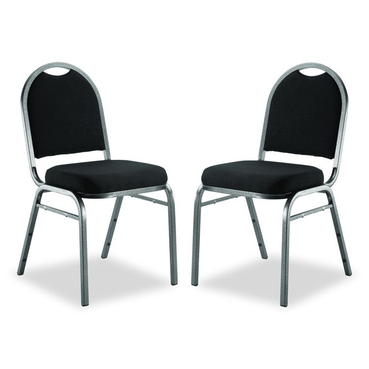 9200 Series Premium Upholstered Stack Chair, Fabric, Supports 500 lb, 19" Seat Ht, Ebony Black Seat/Back, Silver Base, 2/PK