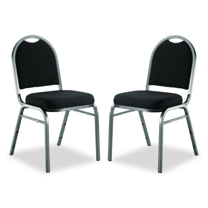 9200 Series Premium Upholstered Stack Chair, Fabric, Supports 500 lb, 19" Seat Ht, Ebony Black Seat/Back, Silver Base, 2/PK