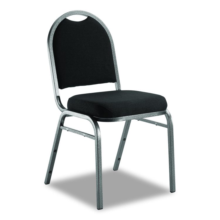 9200 Series Premium Upholstered Stack Chair, Fabric, Supports 500 lb, 19" Seat Ht, Ebony Black Seat/Back, Silver Base, 2/PK