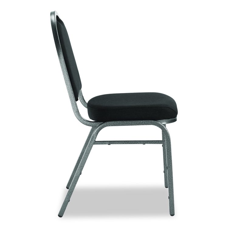 9200 Series Premium Upholstered Stack Chair, Fabric, Supports 500 lb, 19" Seat Ht, Ebony Black Seat/Back, Silver Base, 2/PK