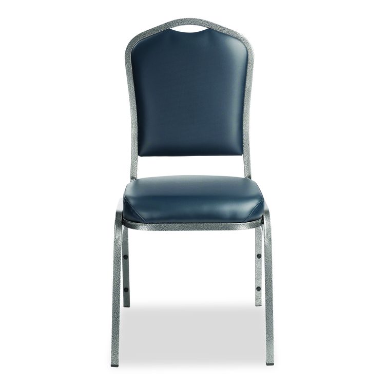 9300 Series Deluxe Upholstered Stack Chair, Vinyl, Supports 500 lb, 19" Seat Ht, Midnight Blue Seat/Back, Silver Base, 2/Pack