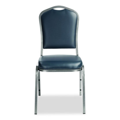 9300 Series Deluxe Upholstered Stack Chair, Vinyl, Supports 500 lb, 19" Seat Ht, Midnight Blue Seat/Back, Silver Base, 2/Pack